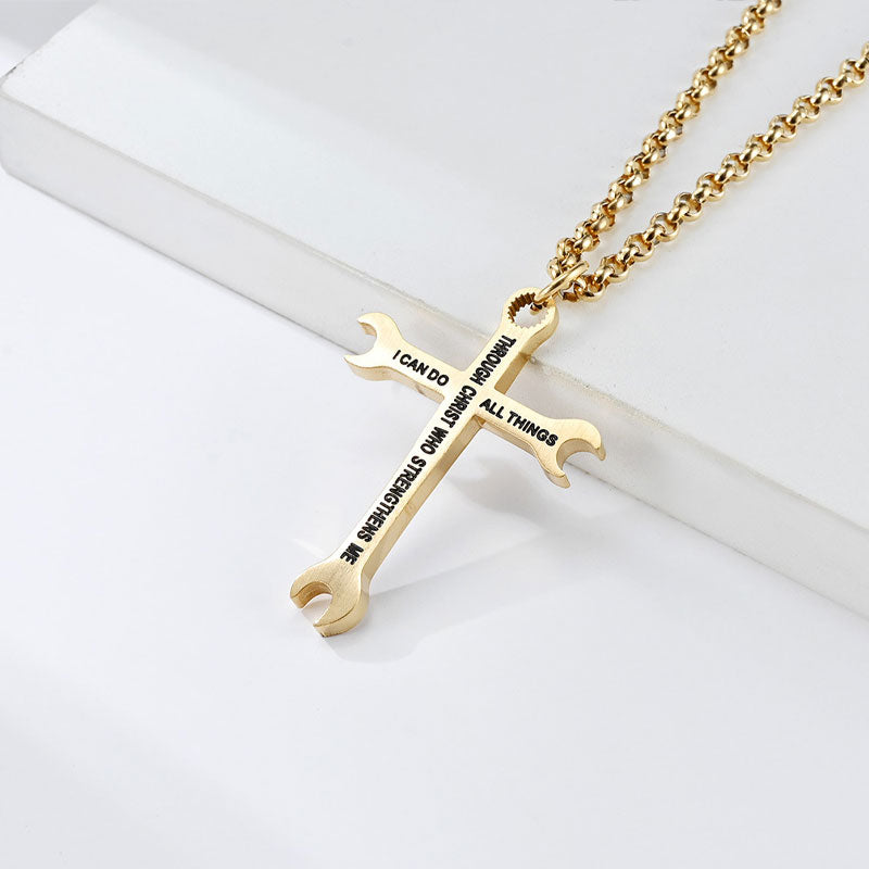 Stainless Steel Wrench Cross Necklace