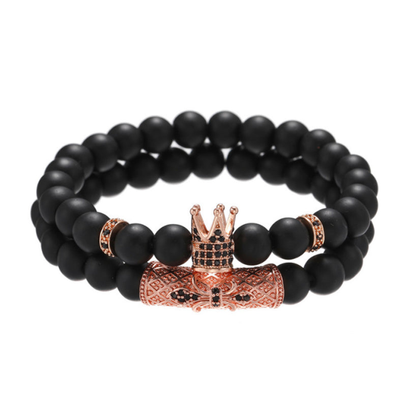 Brushed Stone Alloy Lion Head Stretch Bracelet