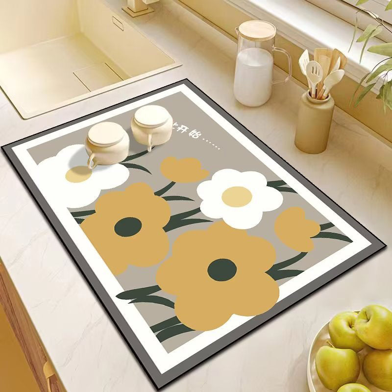 Cartoon Small Flower Kitchen Draining Mat