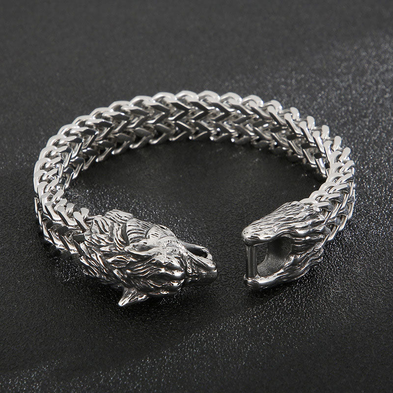 Titanium Steel Wolf Head Cast Men's Bracelet