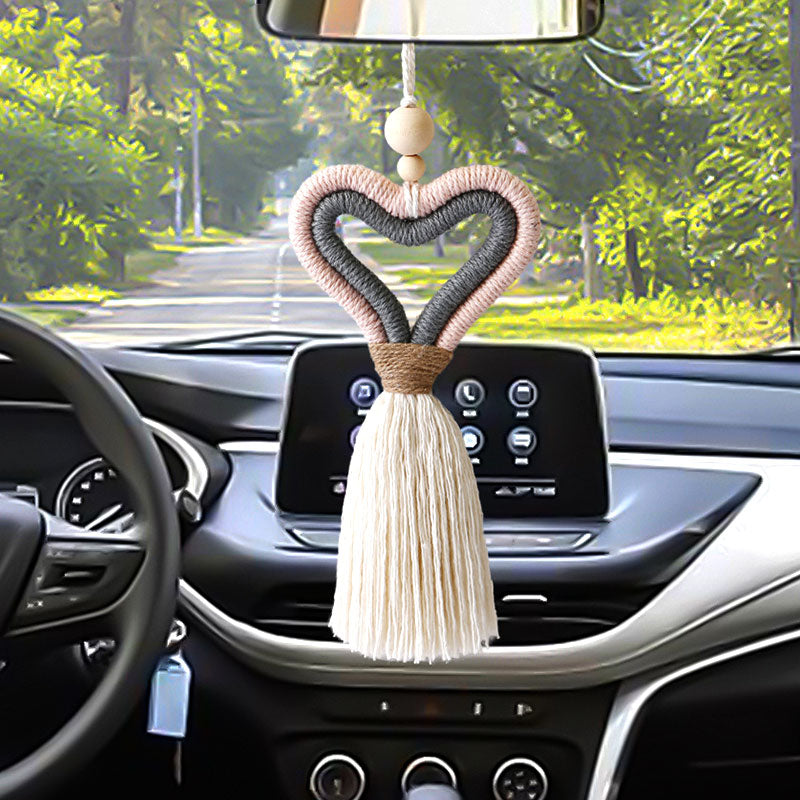 Knitted Tassel Heart Car Ornament