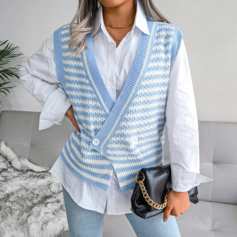 Design Striped College Knit Vest