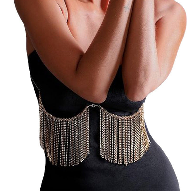 Fashion Tassel Chest Support Rhinestone Body Chain