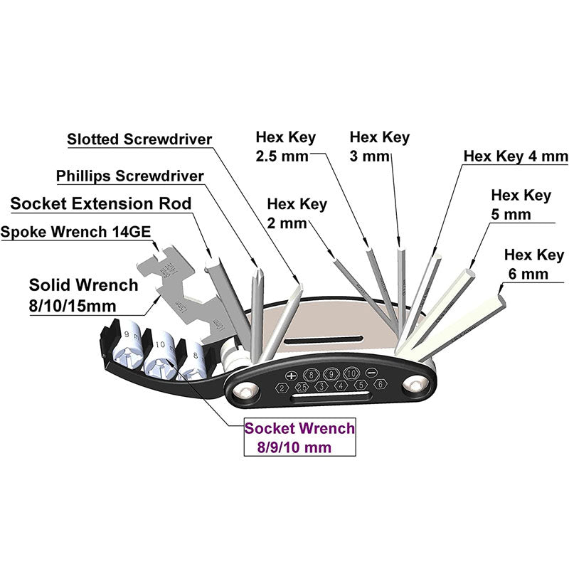 16 in 1 Bicycle Repair Wrench Tool