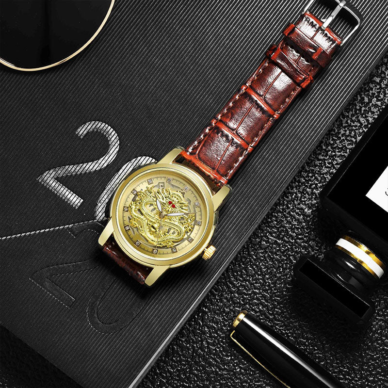 Embossed Golden Dragon Watch