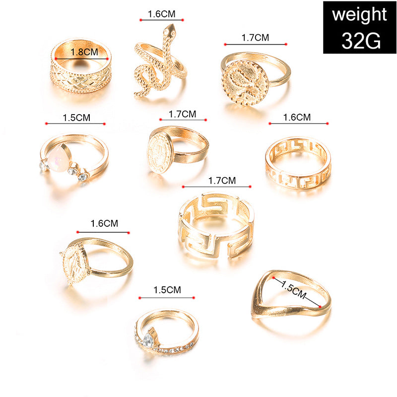 Fashion Sculpted Buddha With Diamond-encrusted Snake Ring ¨10-Piece Set