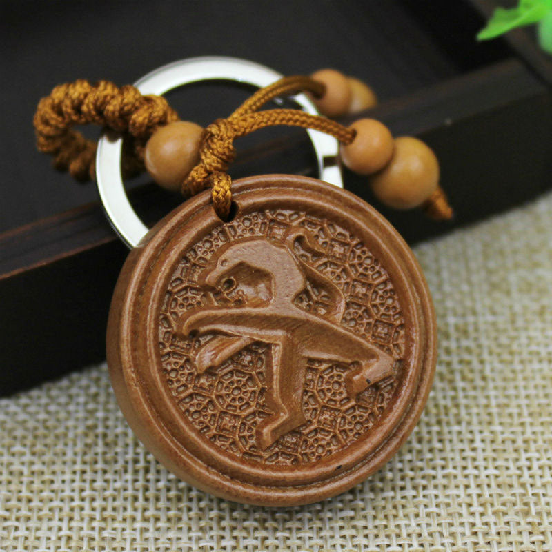 Fashion Mahogany Carving Car Logo Keychain Keyring Pendant