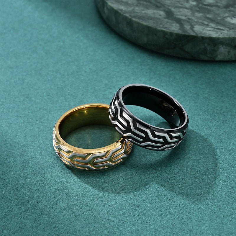 Folbom - Stainless Steel Black Embossed Ring