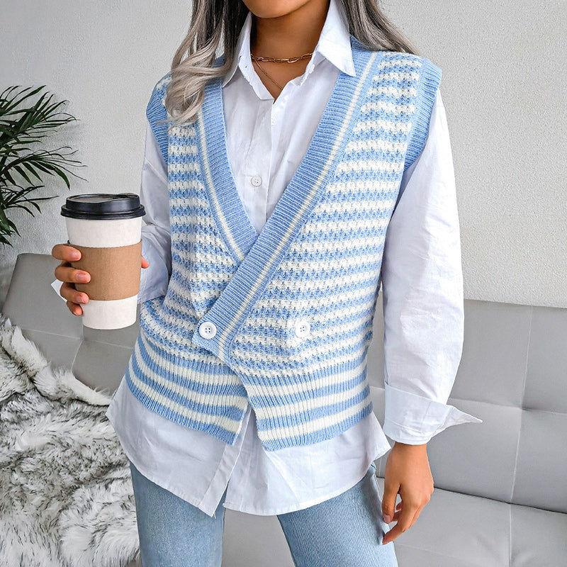 Design Striped College Knit Vest