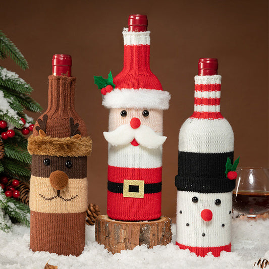 Cartoon Knitted Christmas Wine Bottle Set