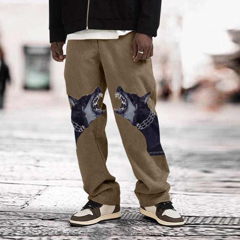 Men Fashion Printed Dog Head Long Trousers