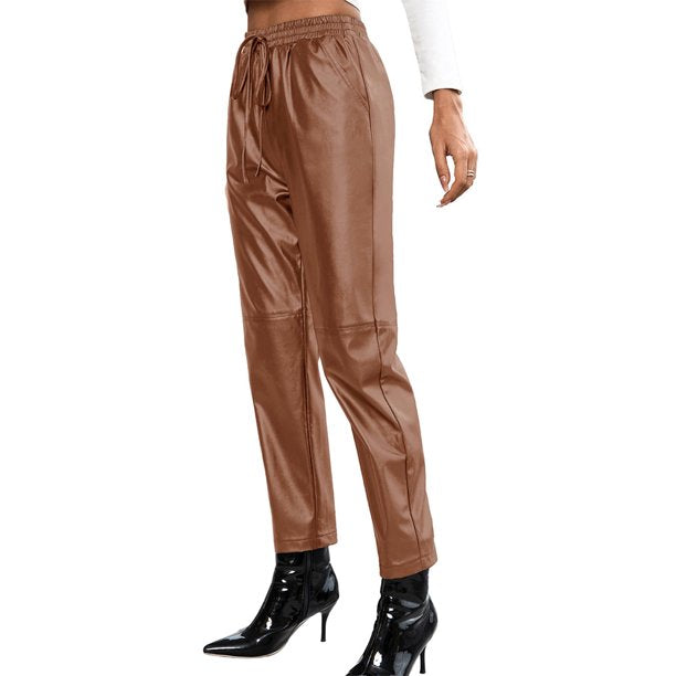 Elastic Leather Pants