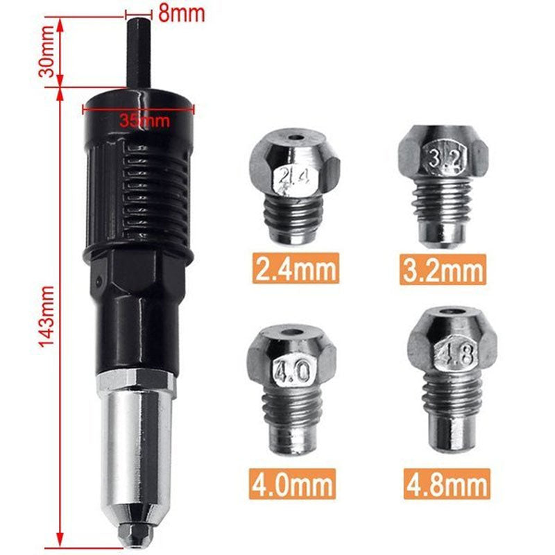 Professional Rivet Gun Adapter Kit with 4Pcs Different Matching Nozzle Bolts