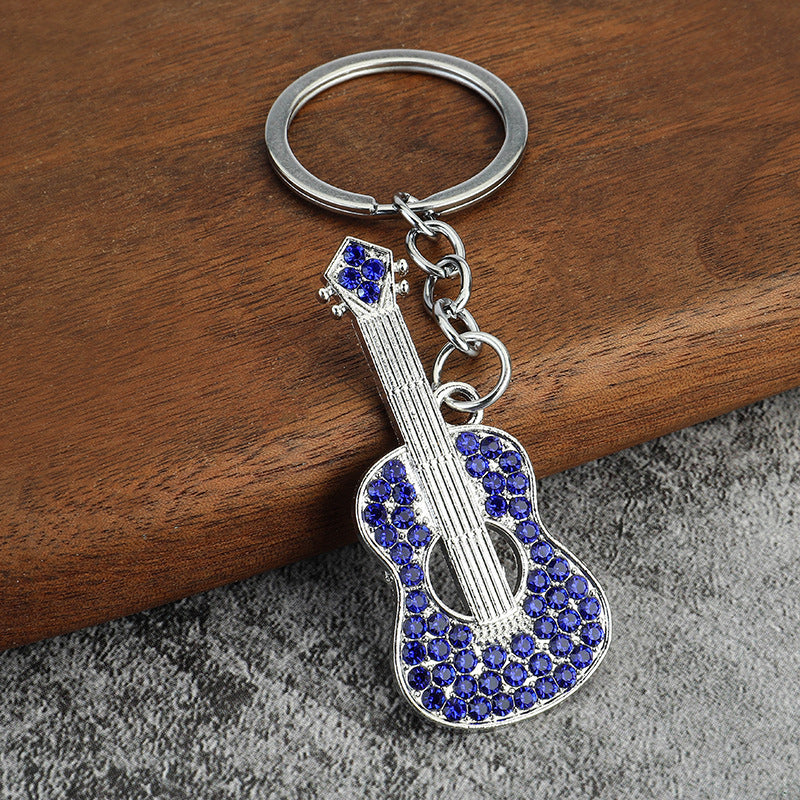 Diamond-studded Metal Guitar Keychain