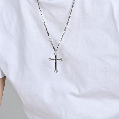 Stainless Steel Wrench Cross Necklace