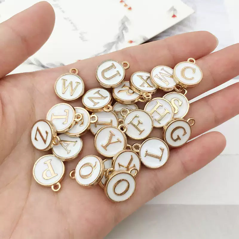 Enamel Metal Double Side Letter Beads