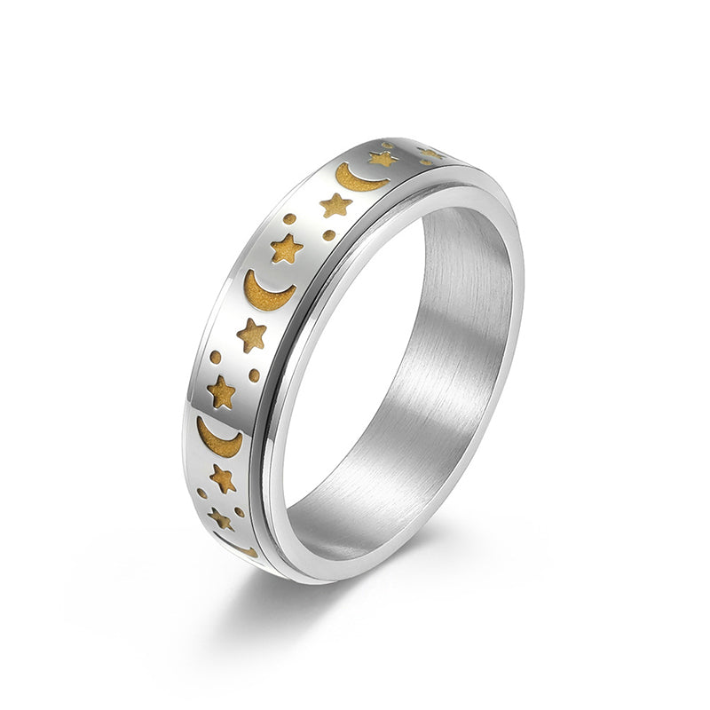 Star Moon Titanium Steel Rotatable Luminous Ring