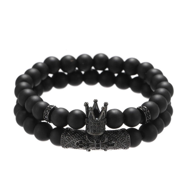 Brushed Stone Alloy Lion Head Stretch Bracelet