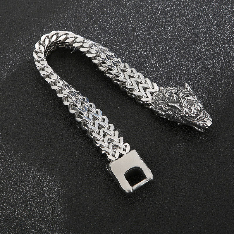 Titanium Steel Wolf Head Cast Men's Bracelet