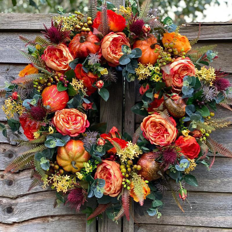 Fall Peony And Pumpkin Wreath - Year Round Wreath