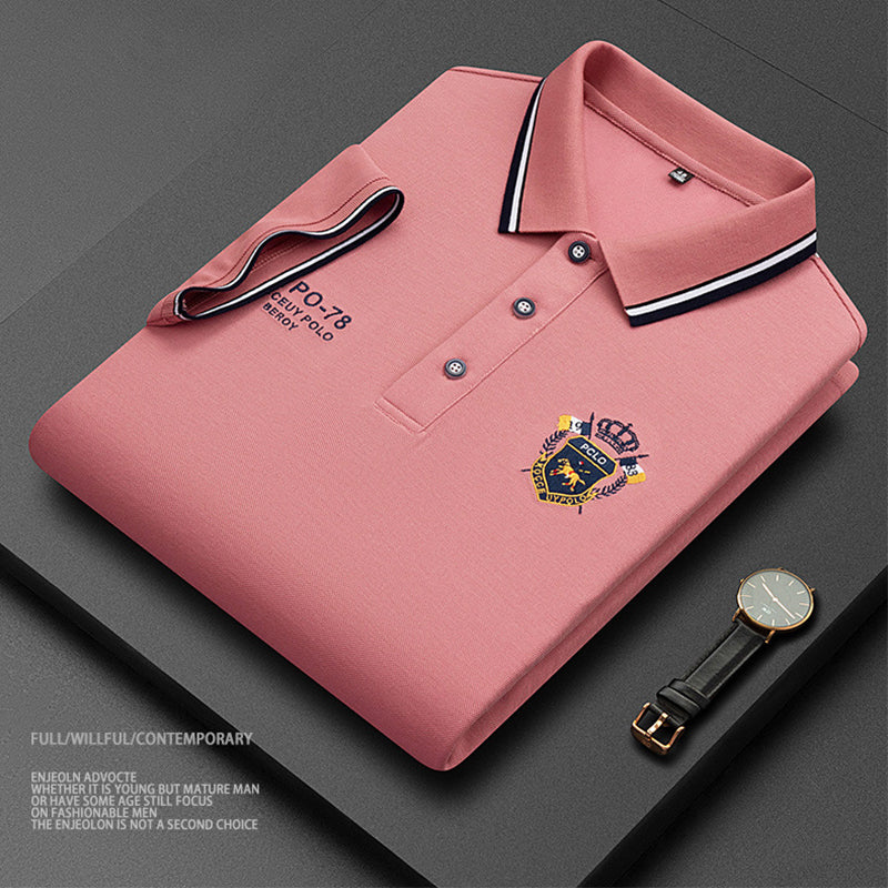 Men's Solid Color Business Lapel Embroidered Polo Shirt