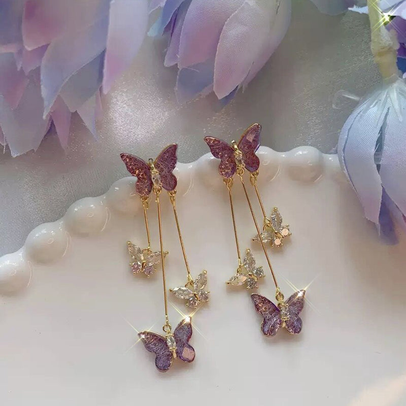 Purple Butterfly Drop Earrings