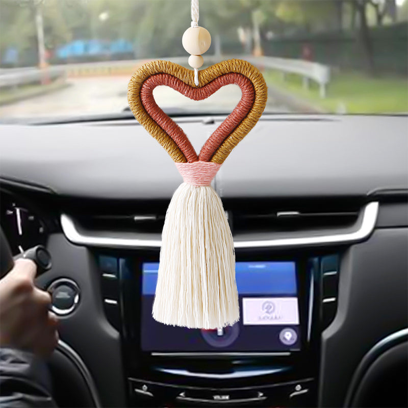 Knitted Tassel Heart Car Ornament