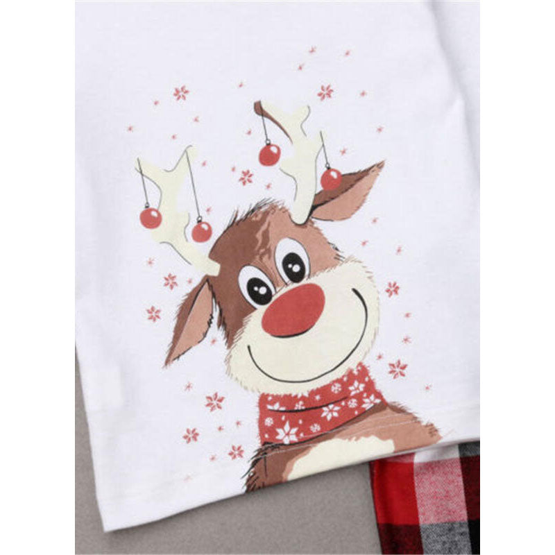 Deer Plaid Cartoon Family Matching Christmas Pajamas