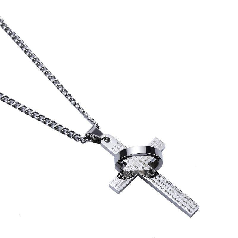 Men's Cross Ring Necklace Stainless Steel