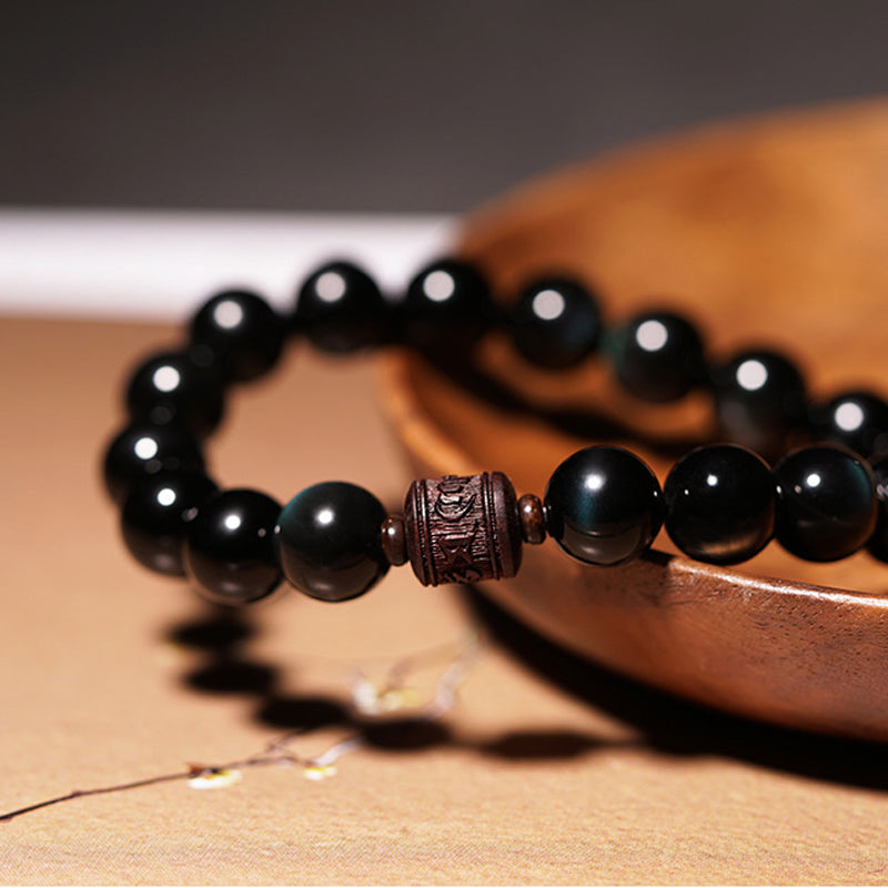 Obsidian Small Leaf Red Sandalwood Bracelet