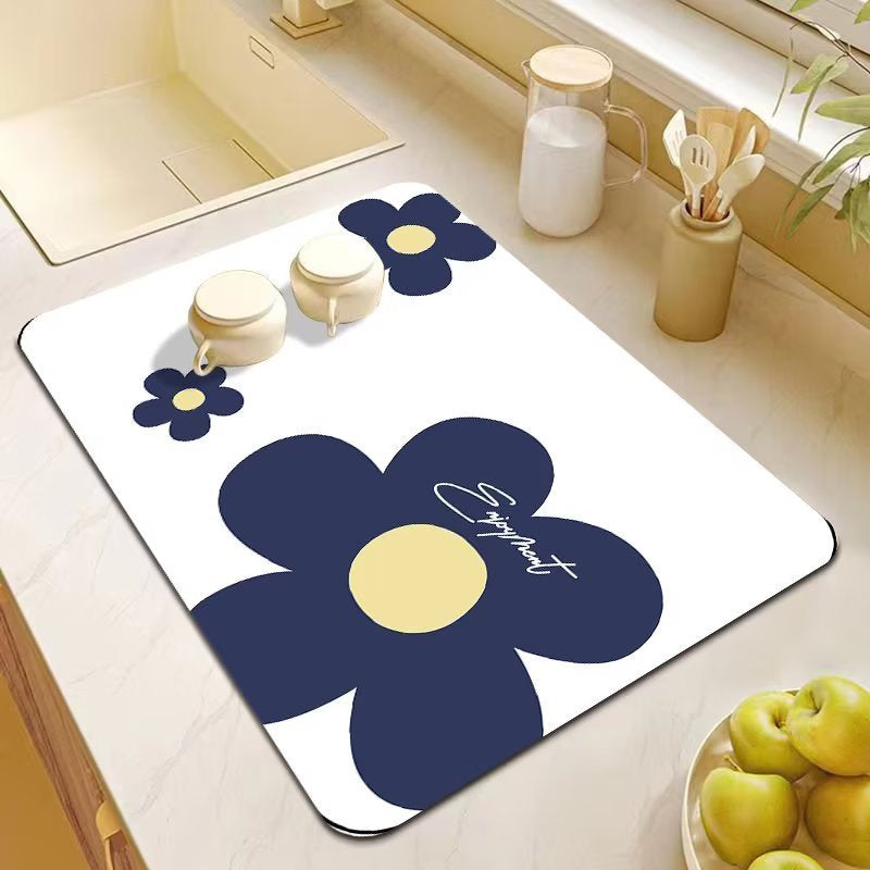 Cartoon Small Flower Kitchen Draining Mat