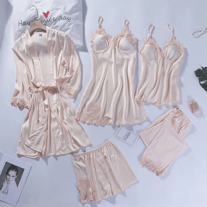 Blushy Silky Texture 5 Piece Pajama Set