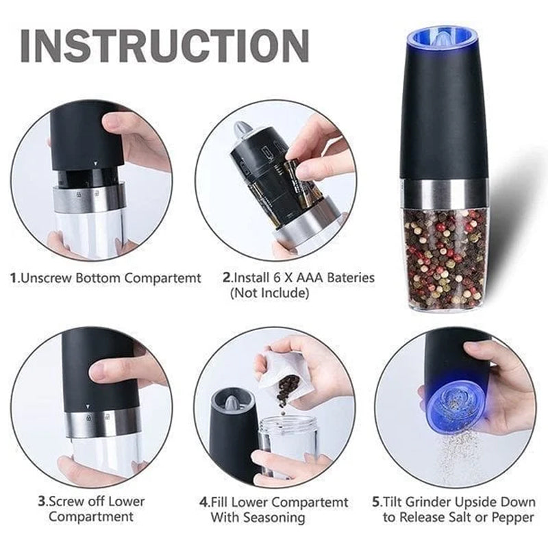 Automatic Electric Gravity Induction Salt and Pepper Grinder