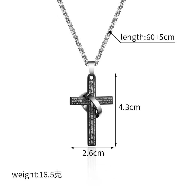 Men's Cross Ring Necklace Stainless Steel