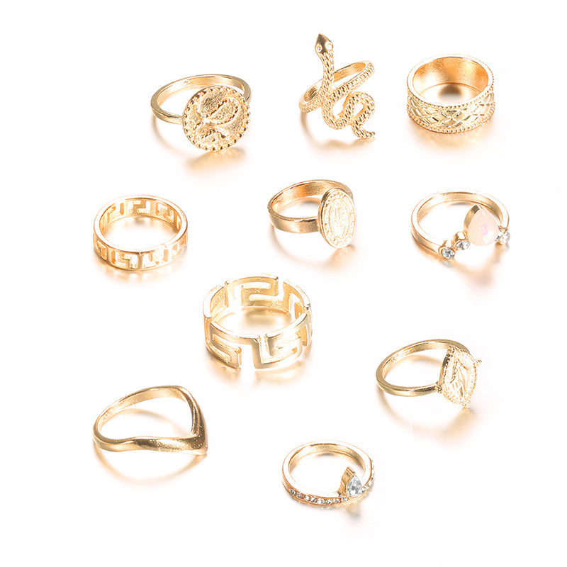 Fashion Sculpted Buddha With Diamond-encrusted Snake Ring ¨10-Piece Set