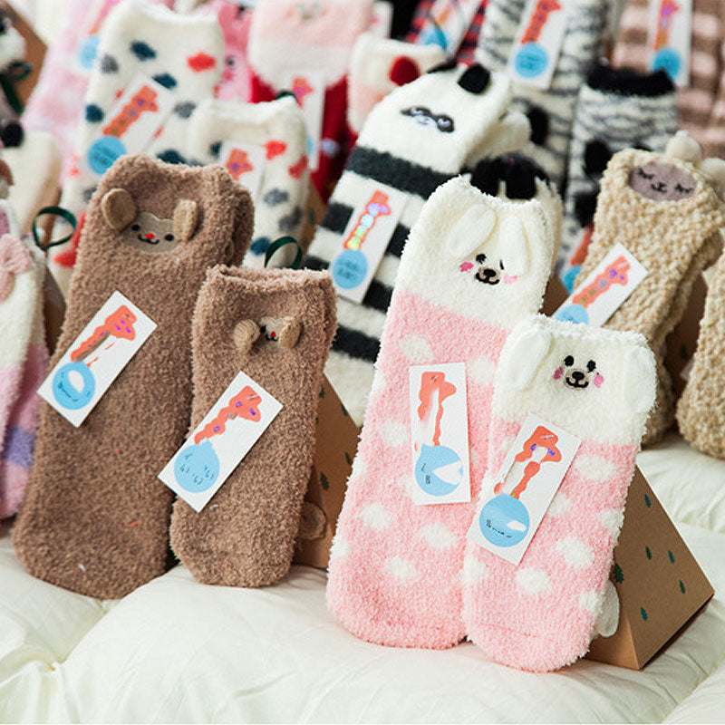 Cartoon Embroidered Coral Fleece Floor Socks