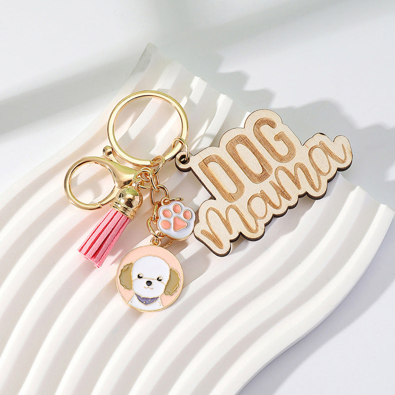 Wood Colorful Tassel Keychain