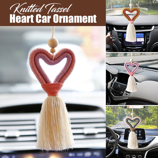 Knitted Tassel Heart Car Ornament