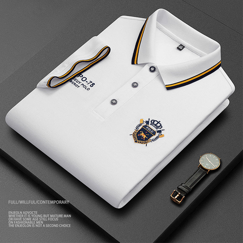 Men's Solid Color Business Lapel Embroidered Polo Shirt