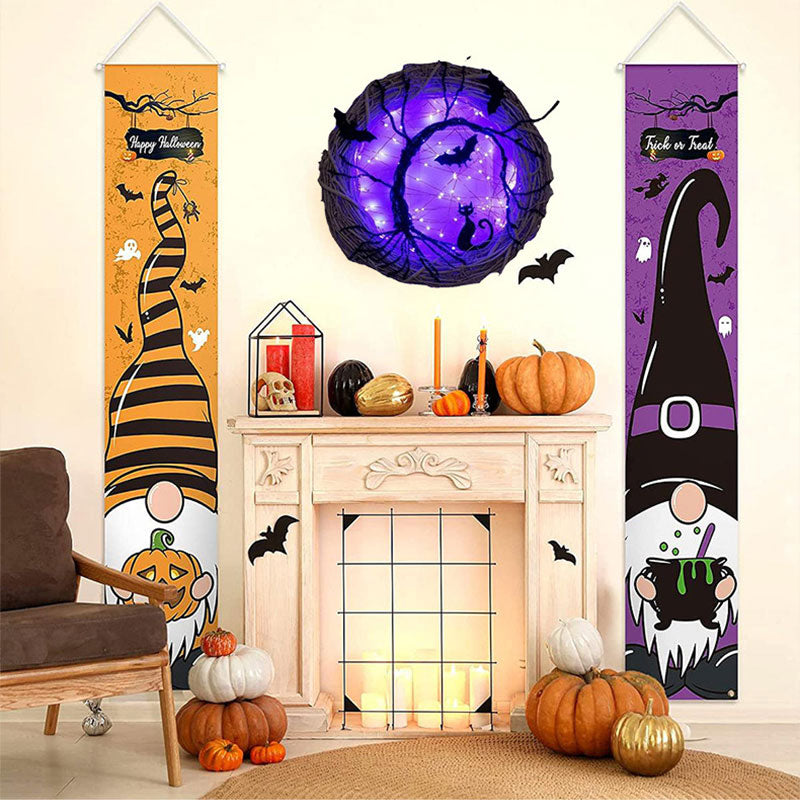 Bat And Cat Wreath Halloween Rattan