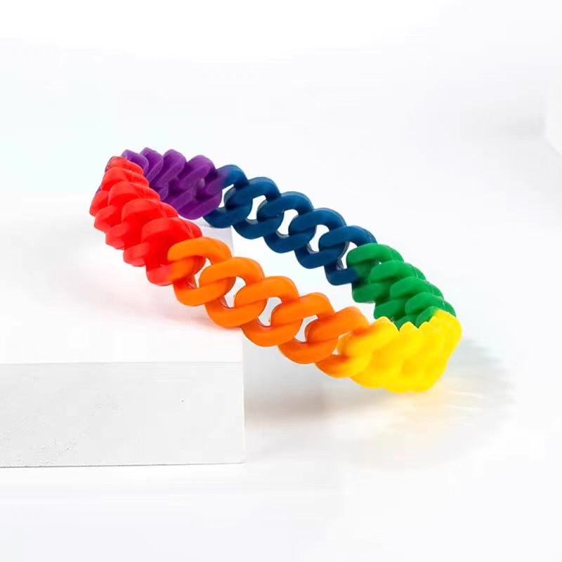 Rainbow Chain Link Silicone Pride Bracelets