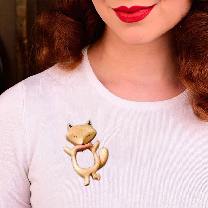 Cute Pet Series Woodcut Sweater Brooch - Fat Fox