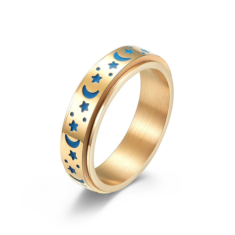 Star Moon Titanium Steel Rotatable Luminous Ring