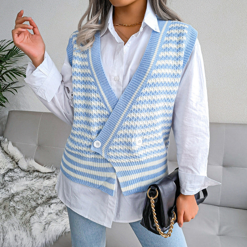 Design Striped College Knit Vest