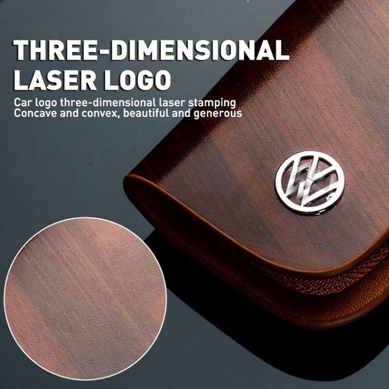 ( Buy One Get One Free） Car Logo Leather Wooden Texture Car Key Case