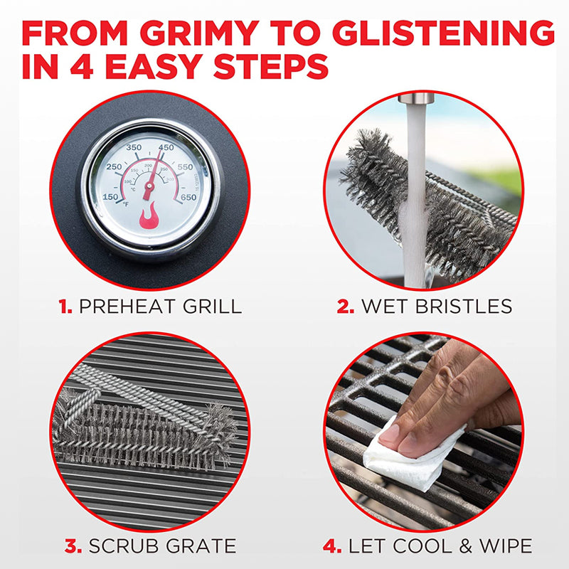 Three-head BBQ Grill Cleaning Wire Brush