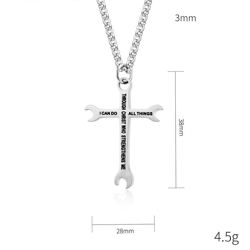 Stainless Steel Wrench Cross Necklace