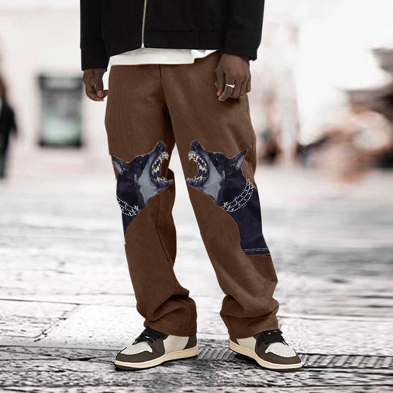 Men Fashion Printed Dog Head Long Trousers