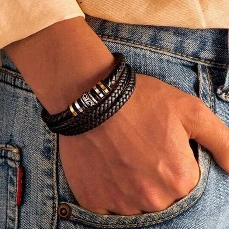 Tri-Layer Braided Men's Leather Bracelet