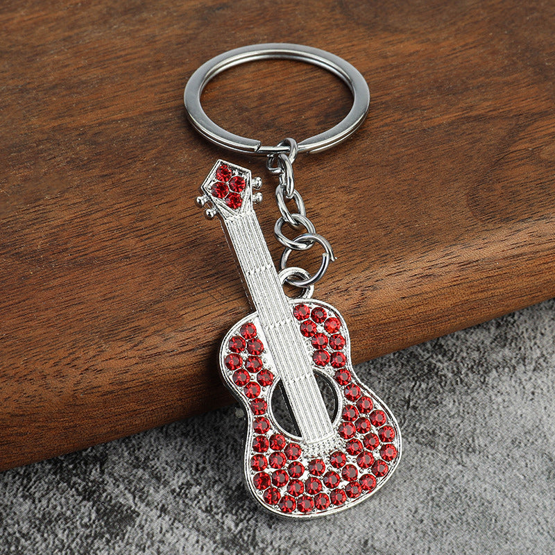 Diamond-studded Metal Guitar Keychain